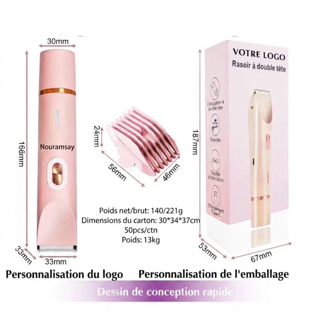 Épilation Douce , Rasoir Électrique 2-en-1 Femme – Rasoir Visage & Corps