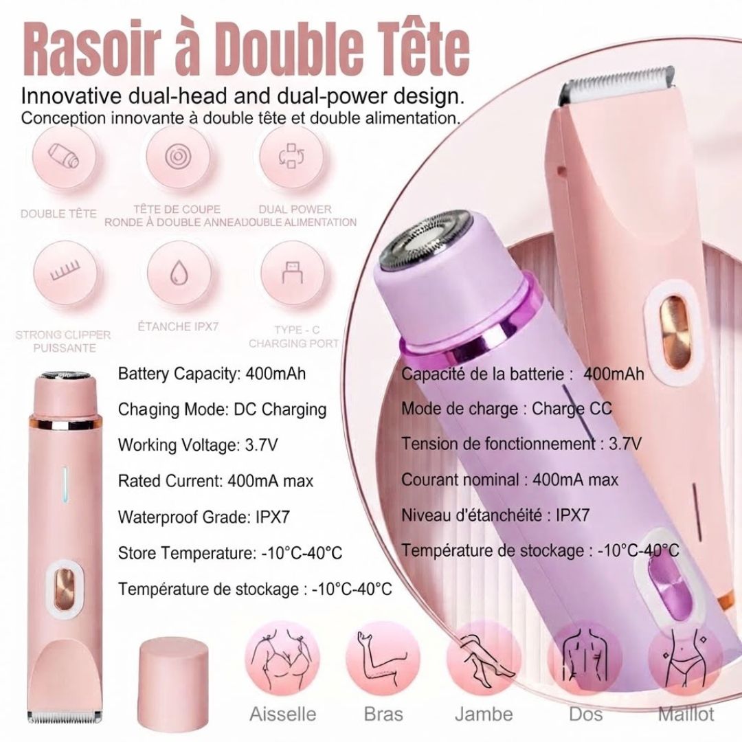Épilation Douce , Rasoir Électrique 2-en-1 Femme – Rasoir Visage & Corps