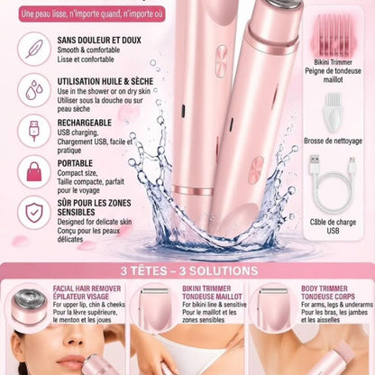 Épilation Douce , Rasoir Électrique 2-en-1 Femme – Rasoir Visage & Corps