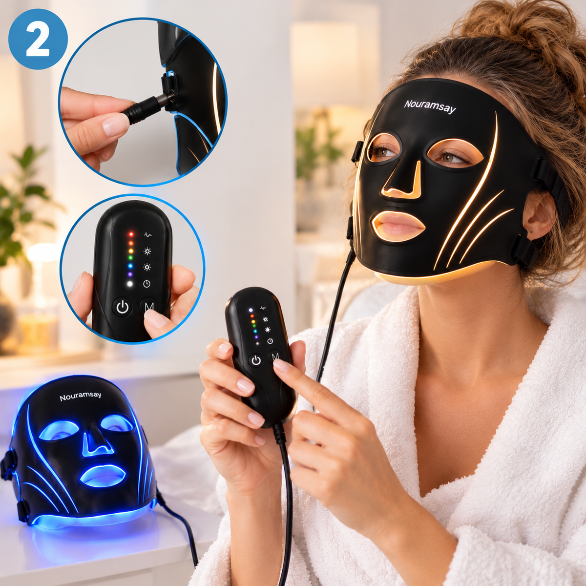 Masque LED Visage 7 Couleurs – Thérapie Lumineuse Anti-Âge & Éclat